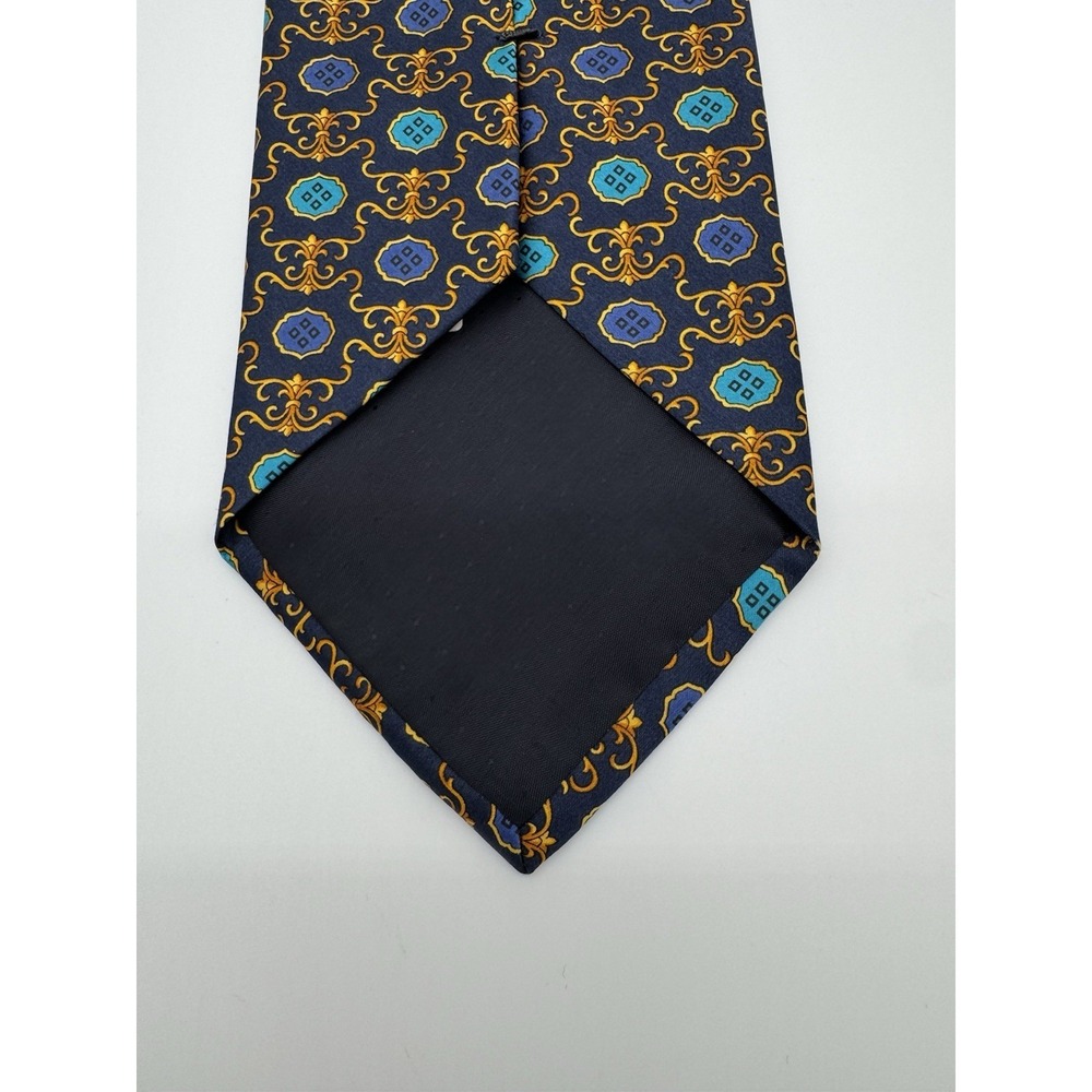 Giacomo‎ De Senece Italian Silk Tie Navy Blue Gold Medallion Made In Italy - Picture 4 of 8